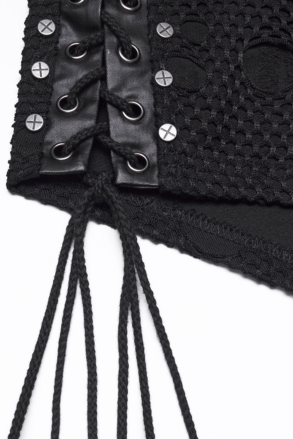 grunge goth lace-up fishnet corset shorts