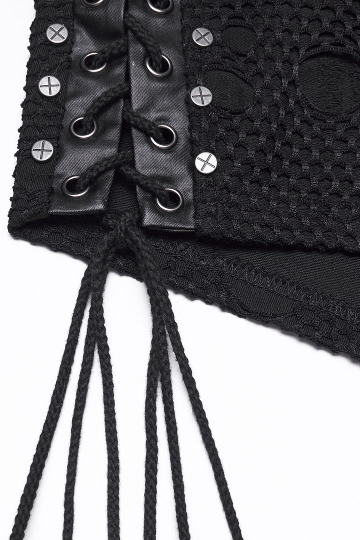 grunge goth lace-up fishnet corset shorts