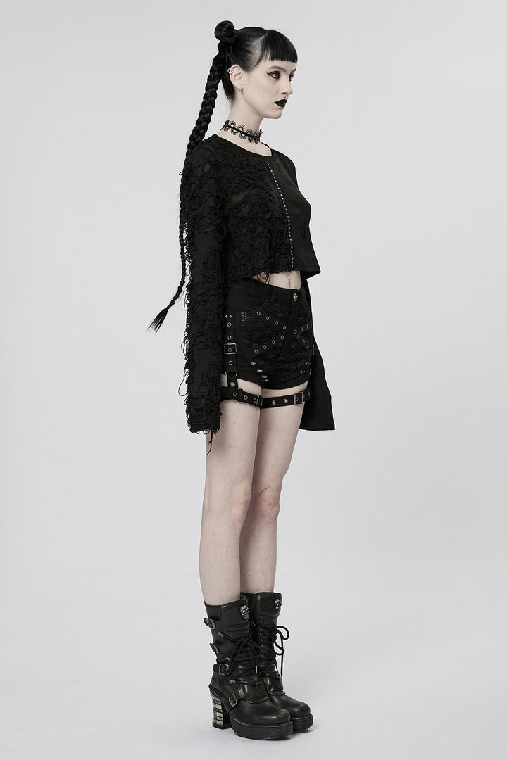 punk mini shorts with leg straps and eyelets nad spikes 
