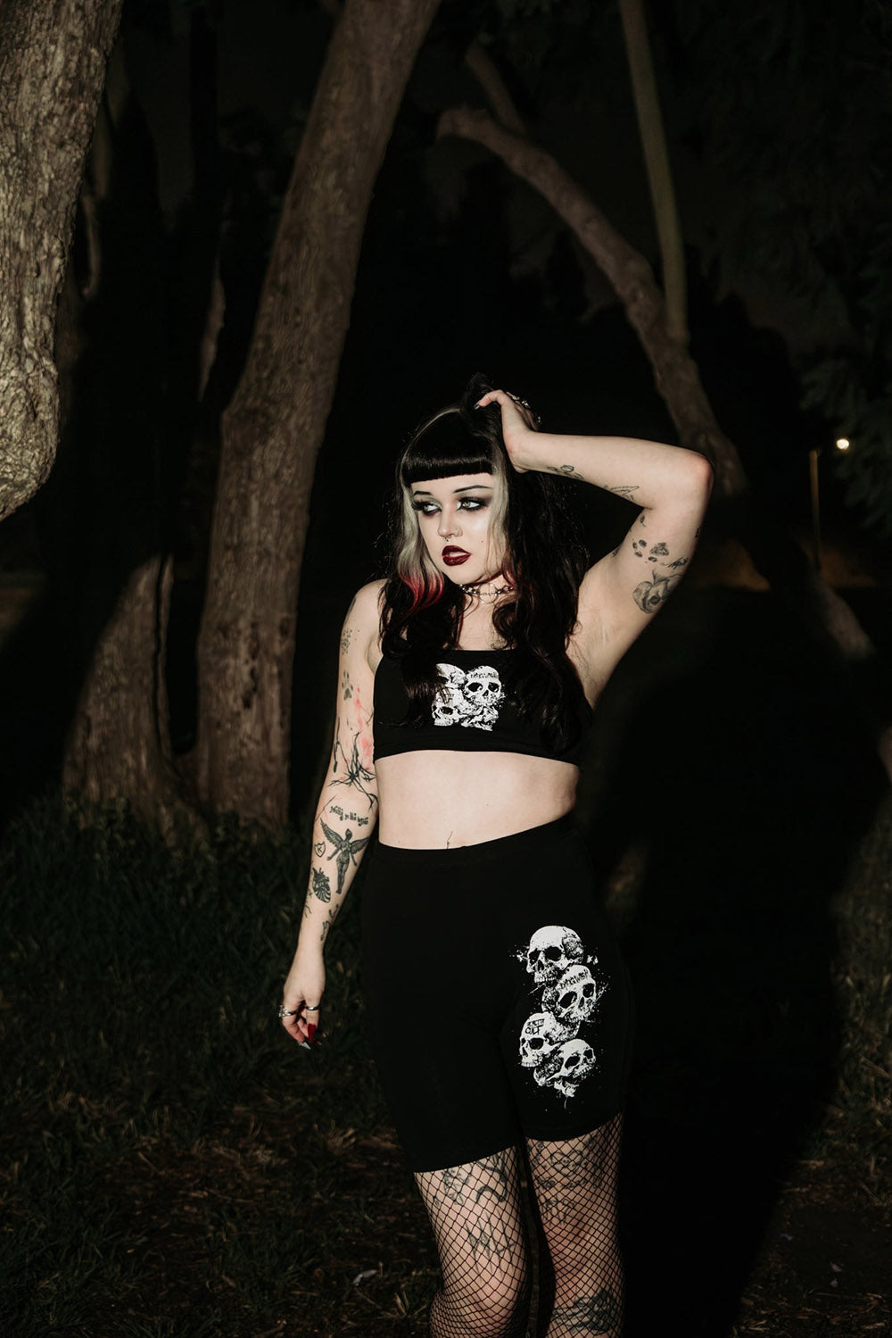 womens high rise skull punk black cotton biker shorts