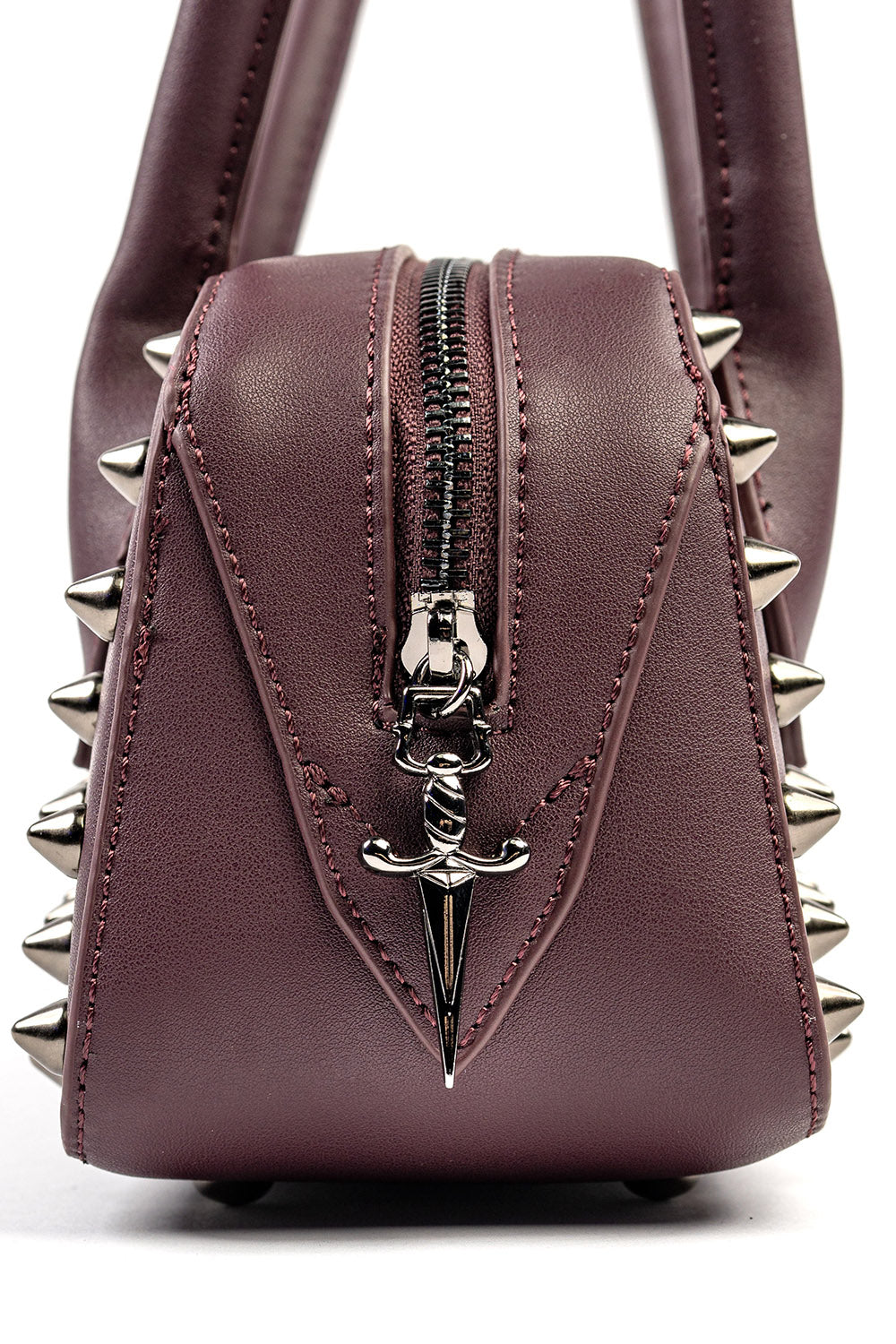 grunge goth punk vegan leather spiked handbag with large carry straps 
