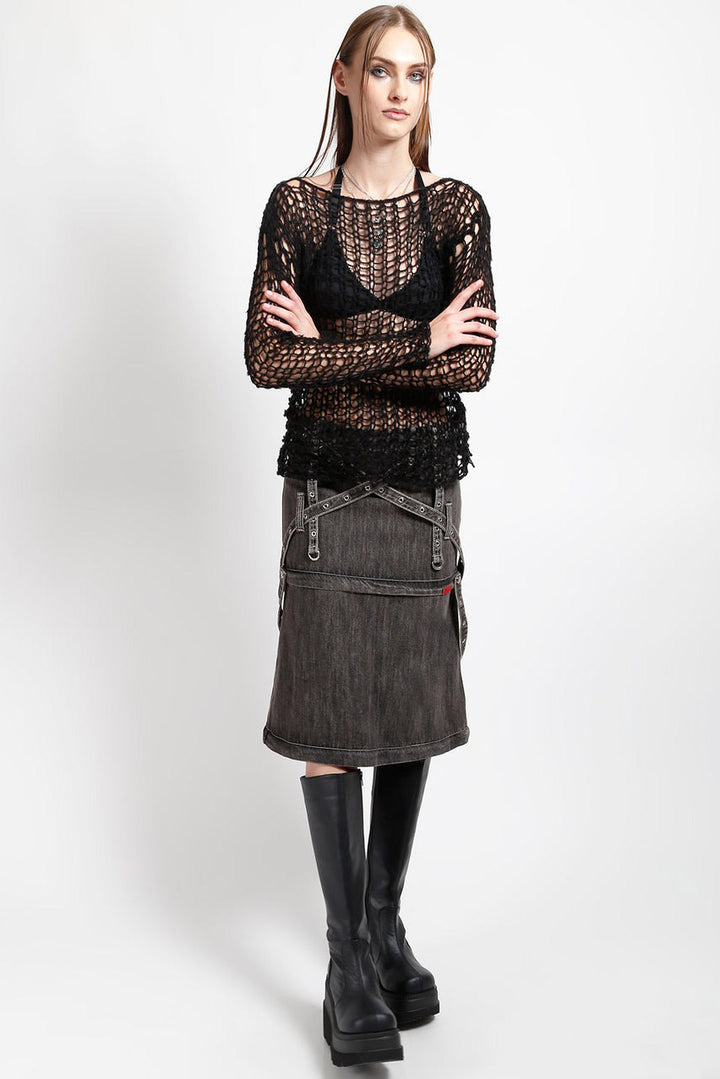 low-rise midi gothic skirt