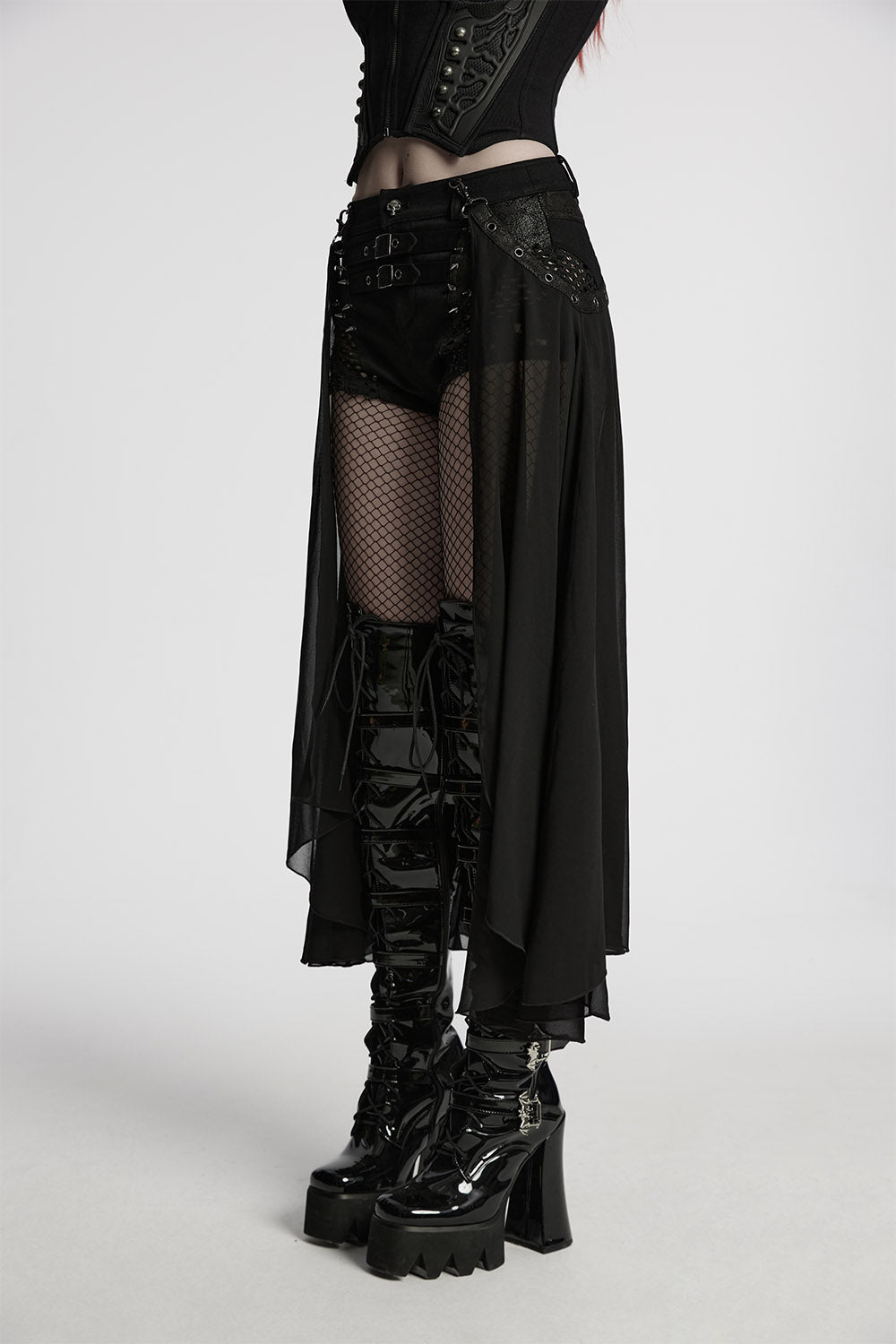 womens fish et studded shorts and mesh train skirt