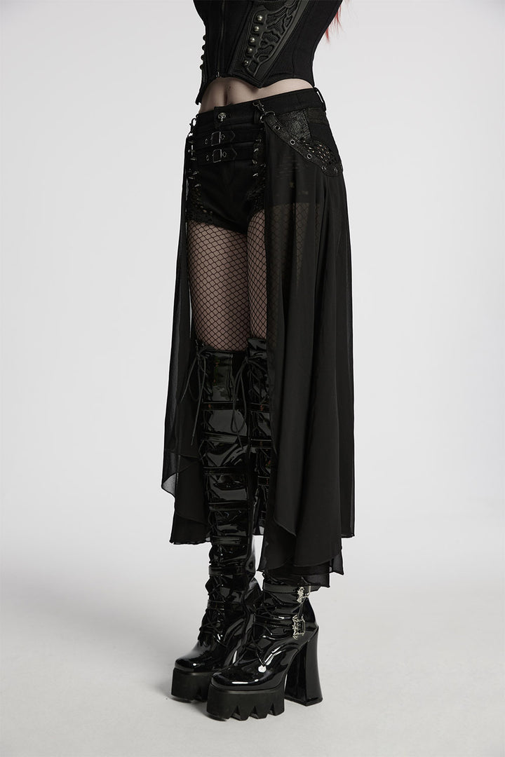 womens fish et studded shorts and mesh train skirt