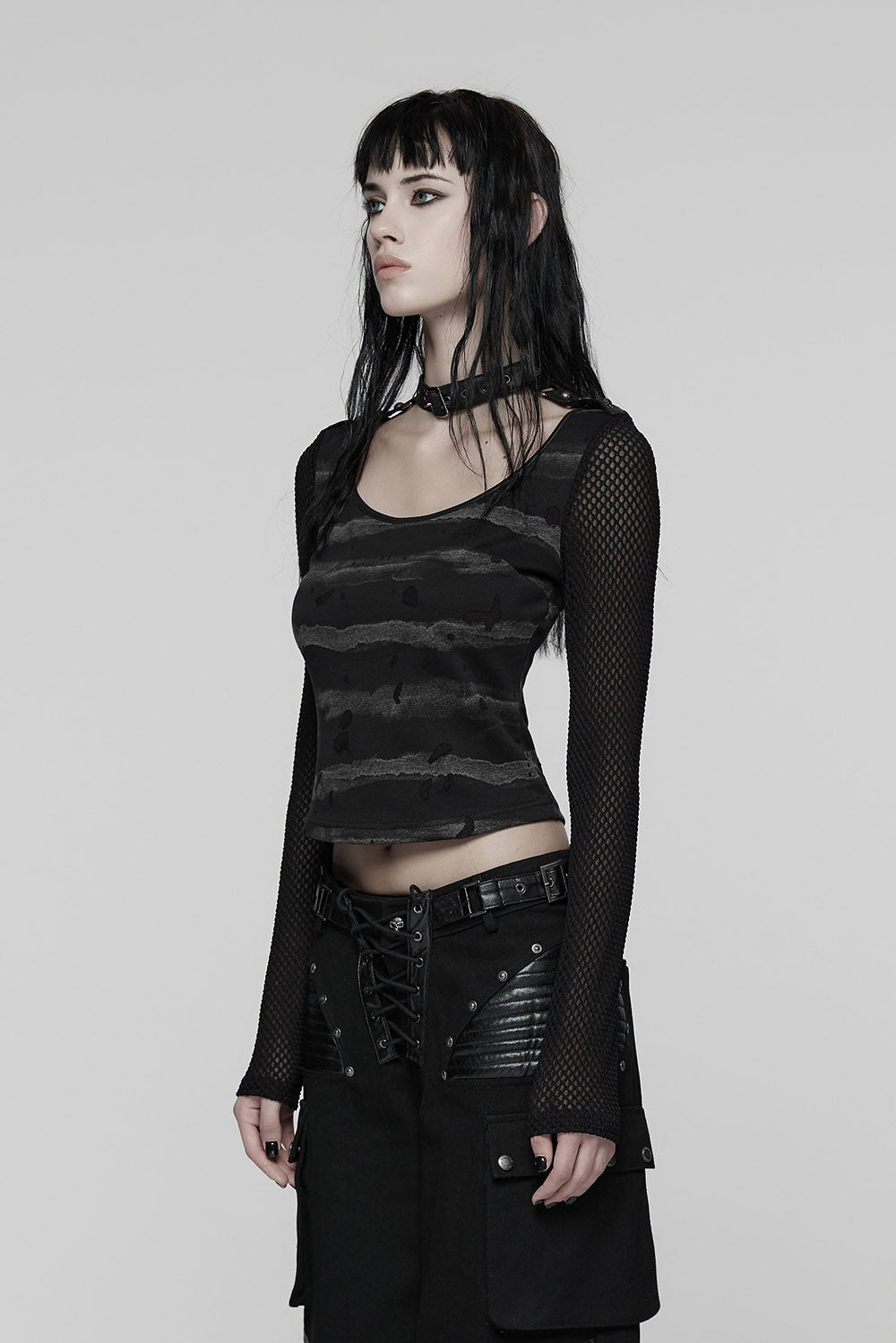 grunge striped emo top for women