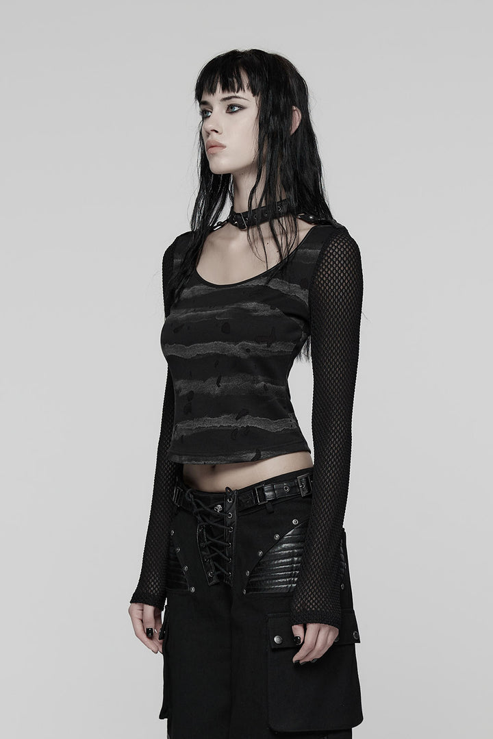 grunge striped emo top for women
