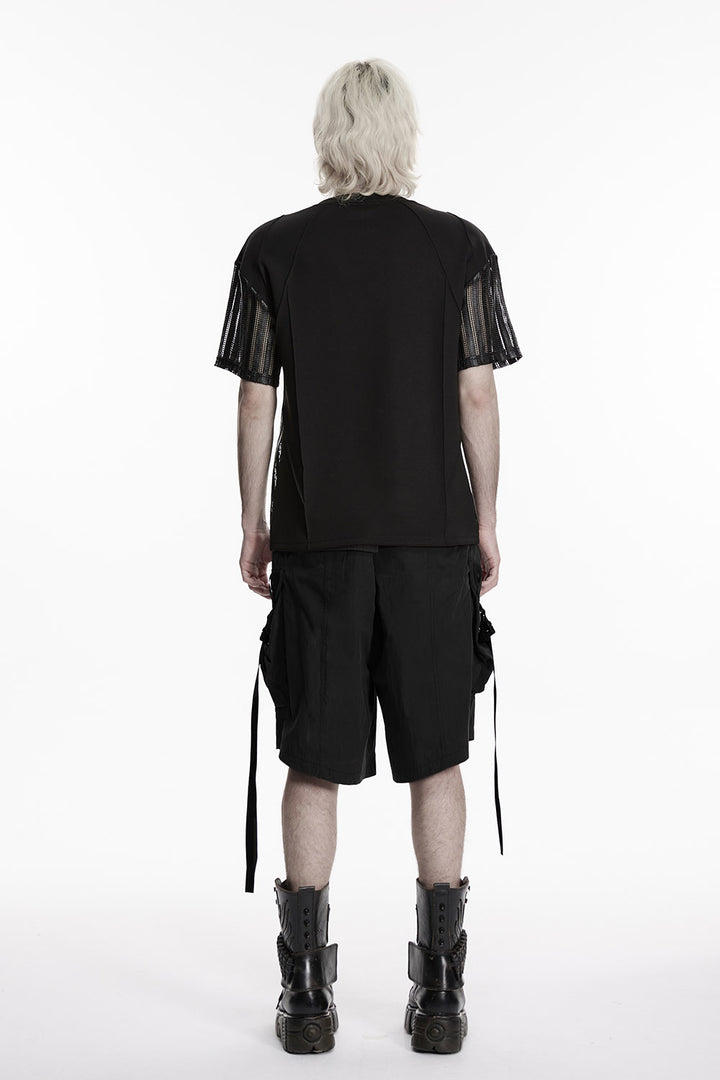 mens short sleeve mesh shirt with sheer details 