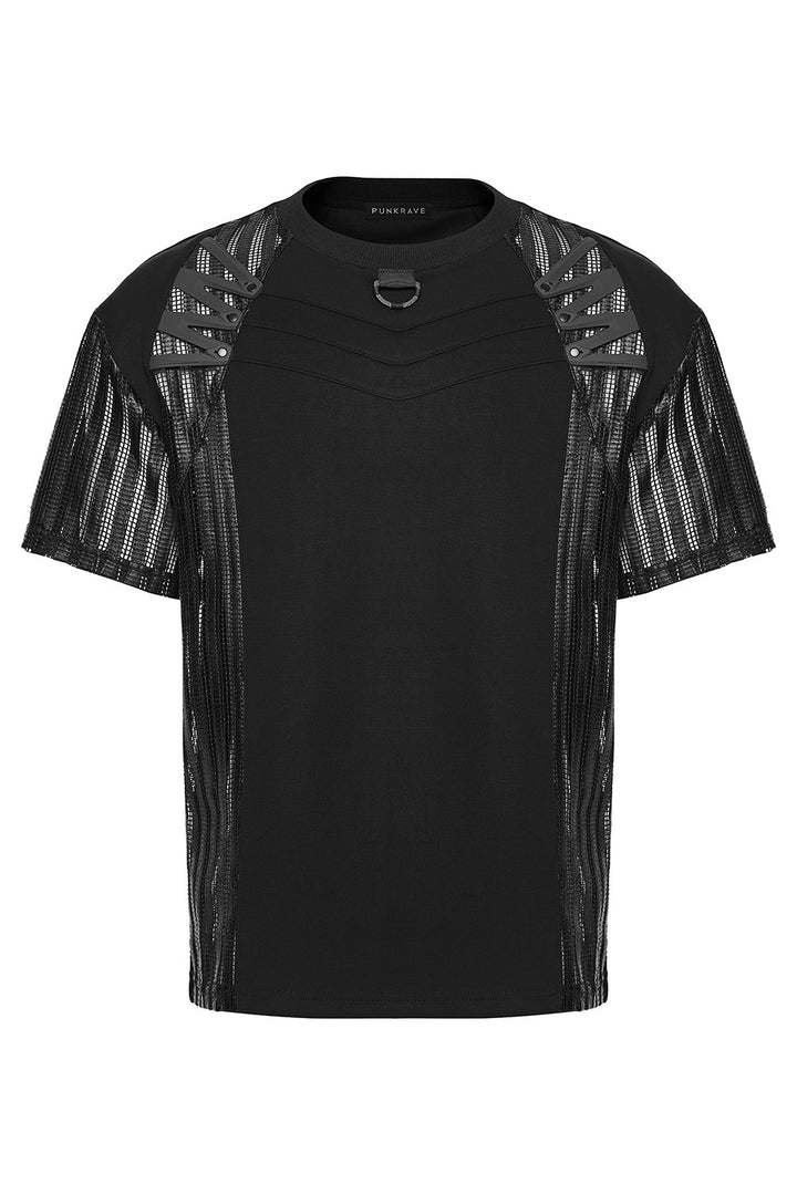 mens short sleeve mesh shirt with netted panels 
