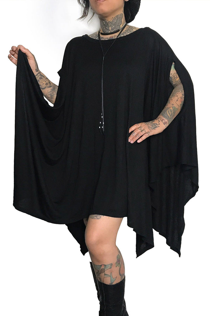 womens black batwing dress tunic