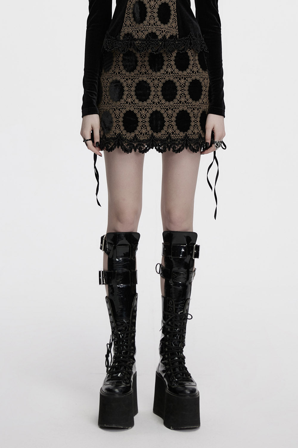 embroidered mini goth skirt