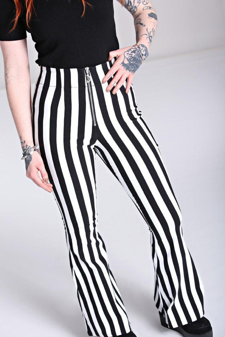 womens high waisted thick black and white striped flares