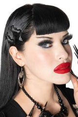 goth punk halloween black bat shaped hair clips with bat charm