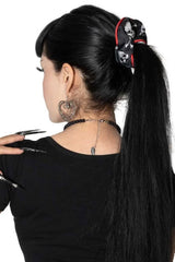 creepy skull and crossbones red and black hair accessory hair tie scrunchy