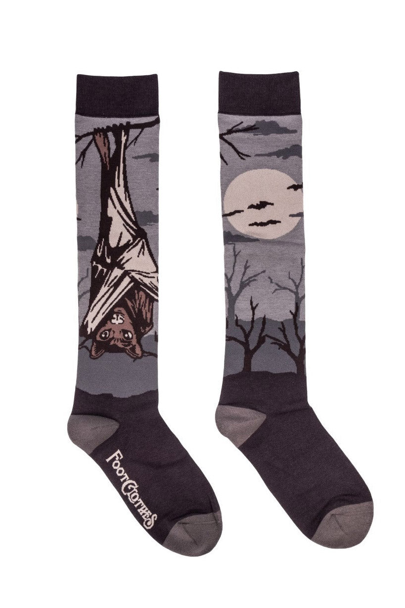black and grey knee-high bat socks by footclothes