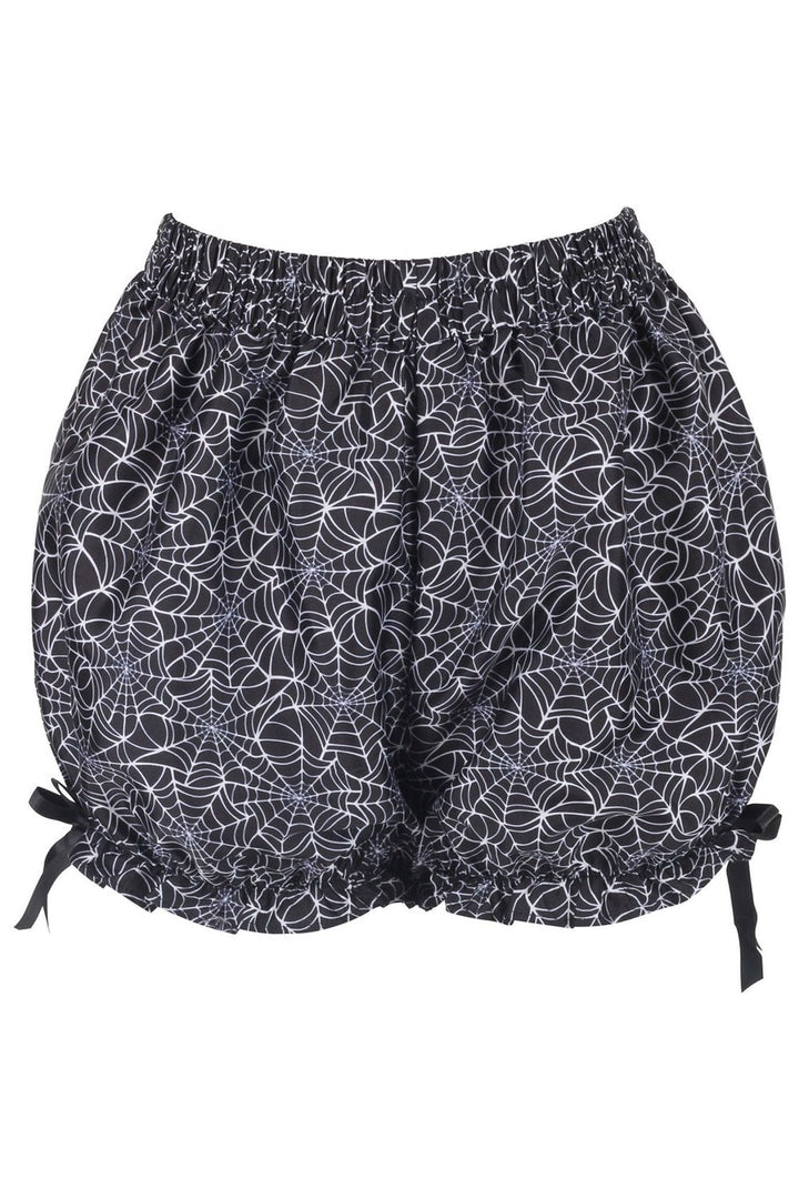 black and white spiderweb bloomer shorts with bows