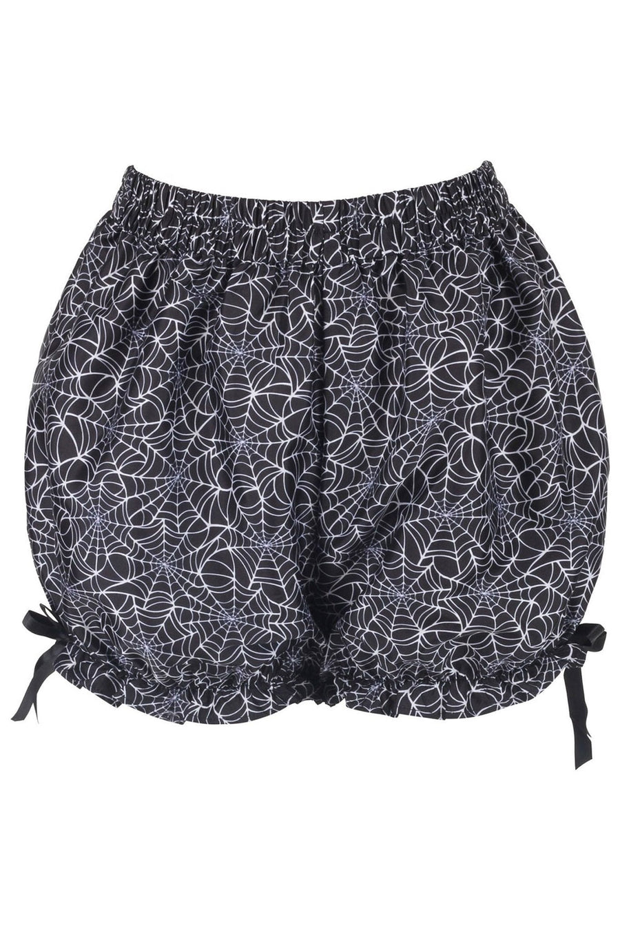 black and white spiderweb bloomer shorts with bows
