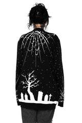 black goth knitted halloween graveyard scene cardigan sweater 