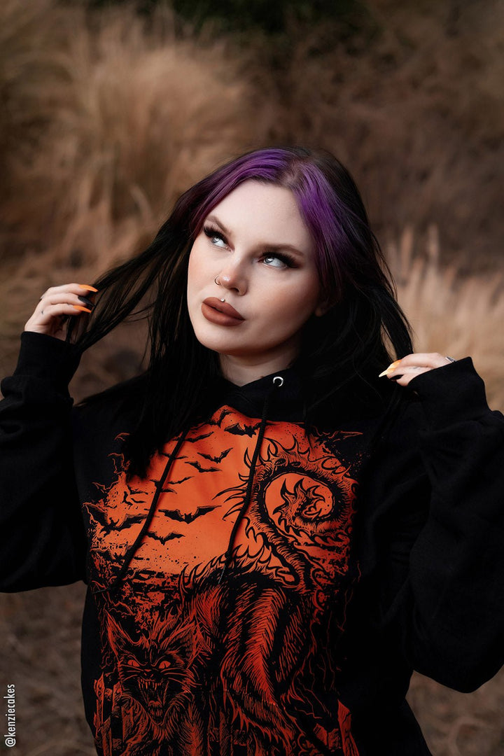 Halloween Cat Hoodie [PUMPKIN ORANGE] [Zipper or Pullover] - mens outerwear - VampireFreaks - VampireFreaks