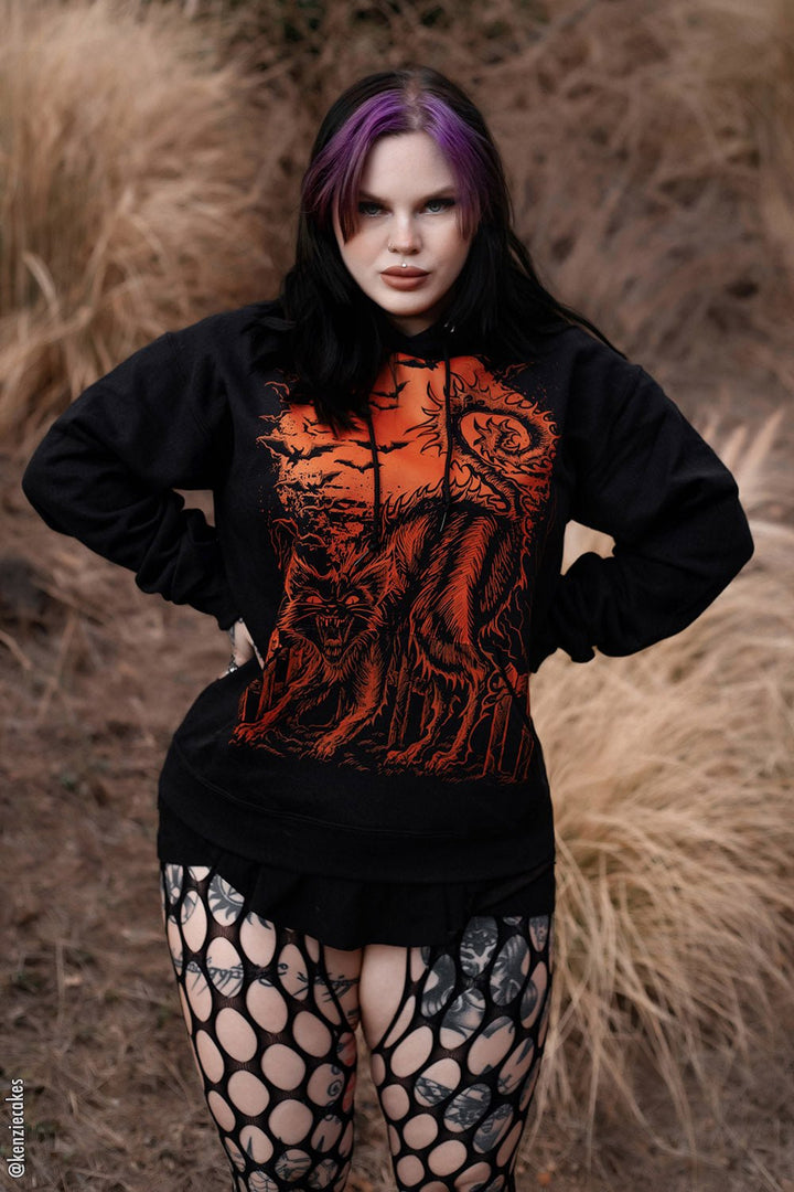 Halloween Cat Hoodie [PUMPKIN ORANGE] [Zipper or Pullover] - mens outerwear - VampireFreaks - VampireFreaks