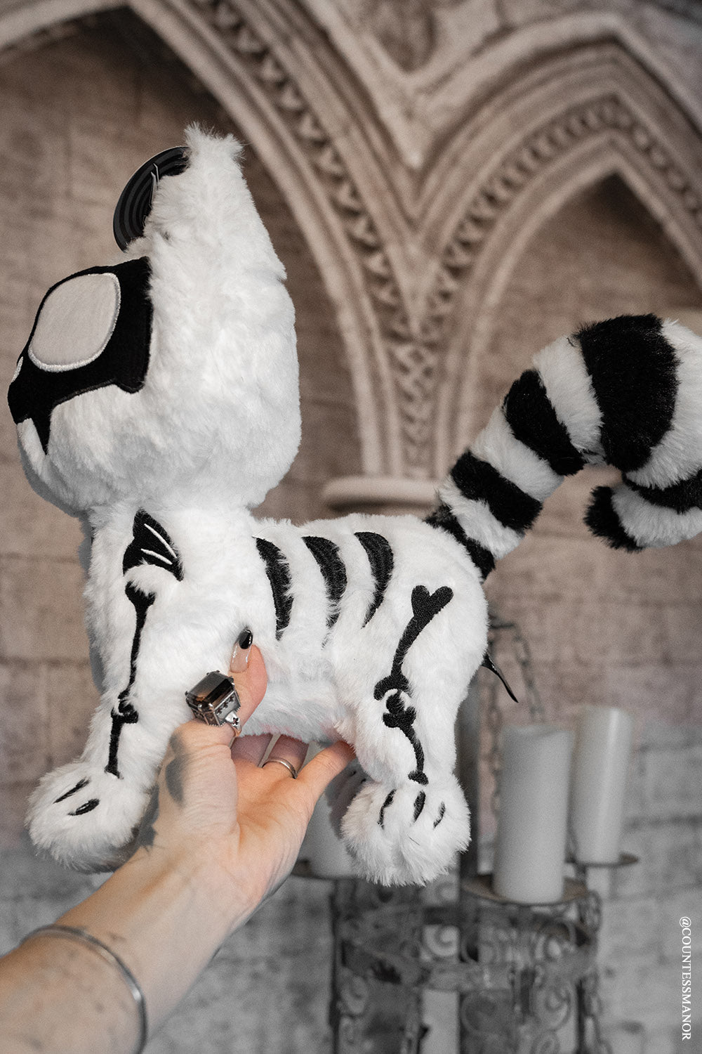 skeleton cat embroidered plush toy