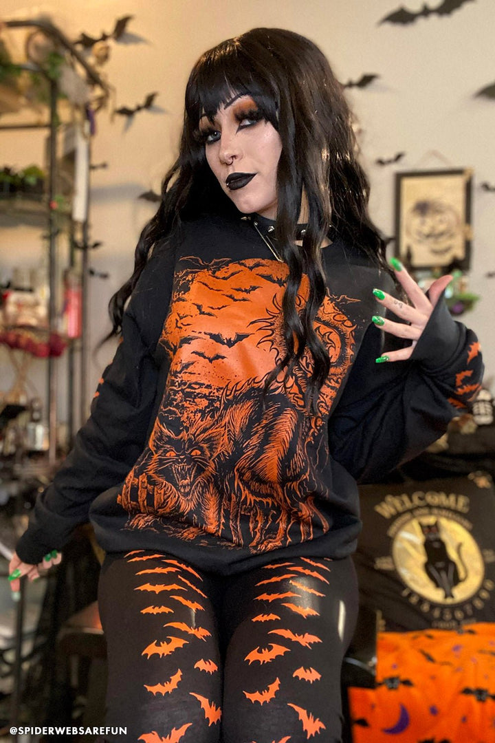 Halloween Cat Sweatshirt [PUMPKIN ORANGE] - mens outerwear - VampireFreaks - VampireFreaks