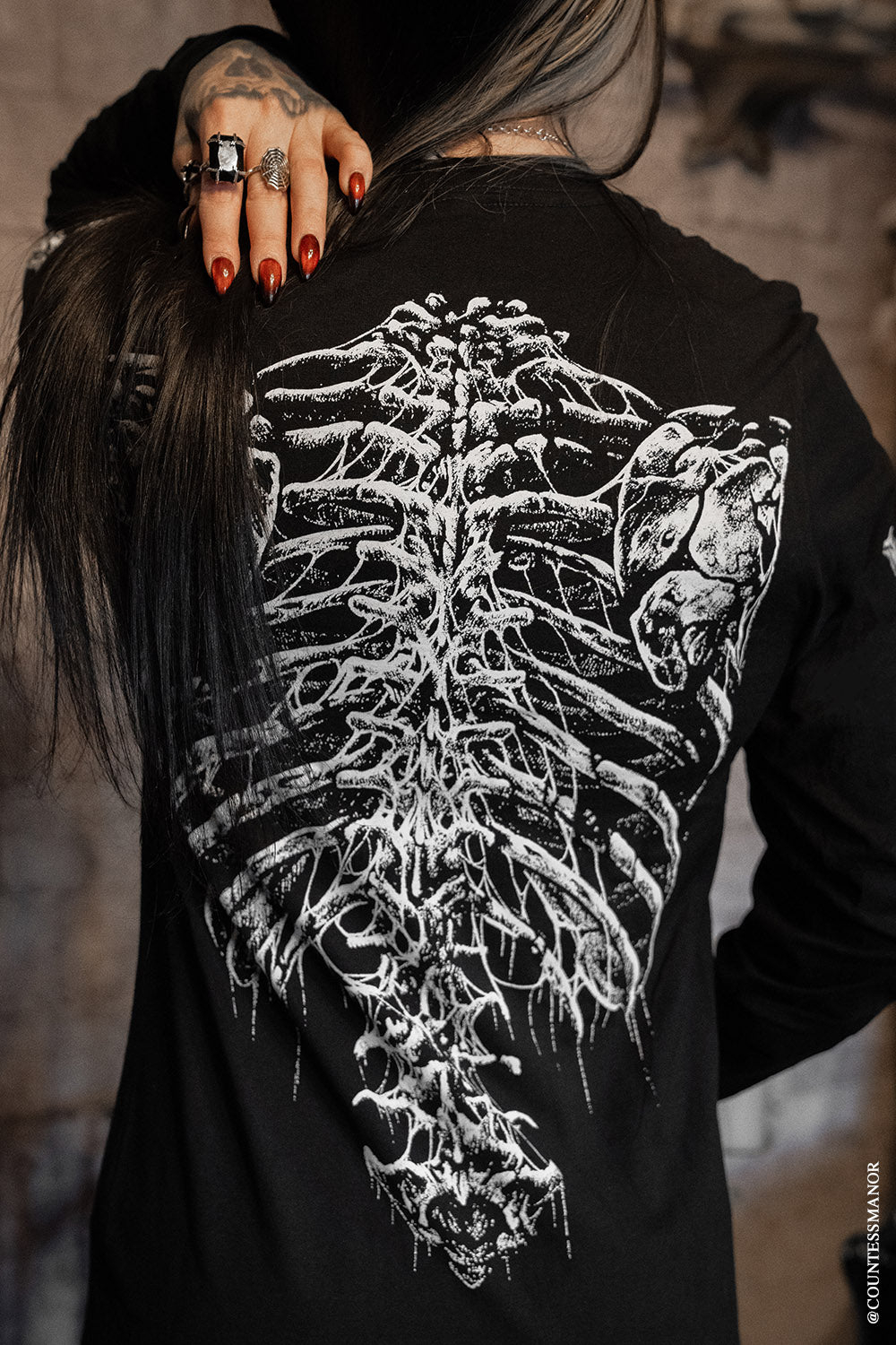 gothic skeleton ribcage front and back shirt