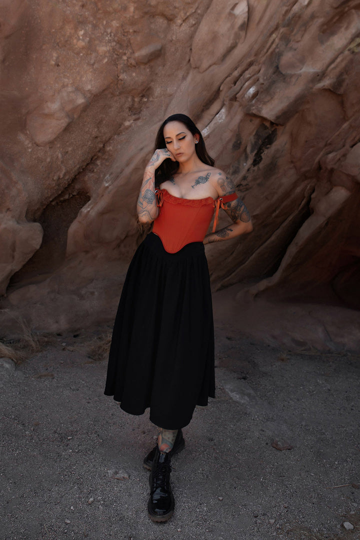 lace trim orange corset top