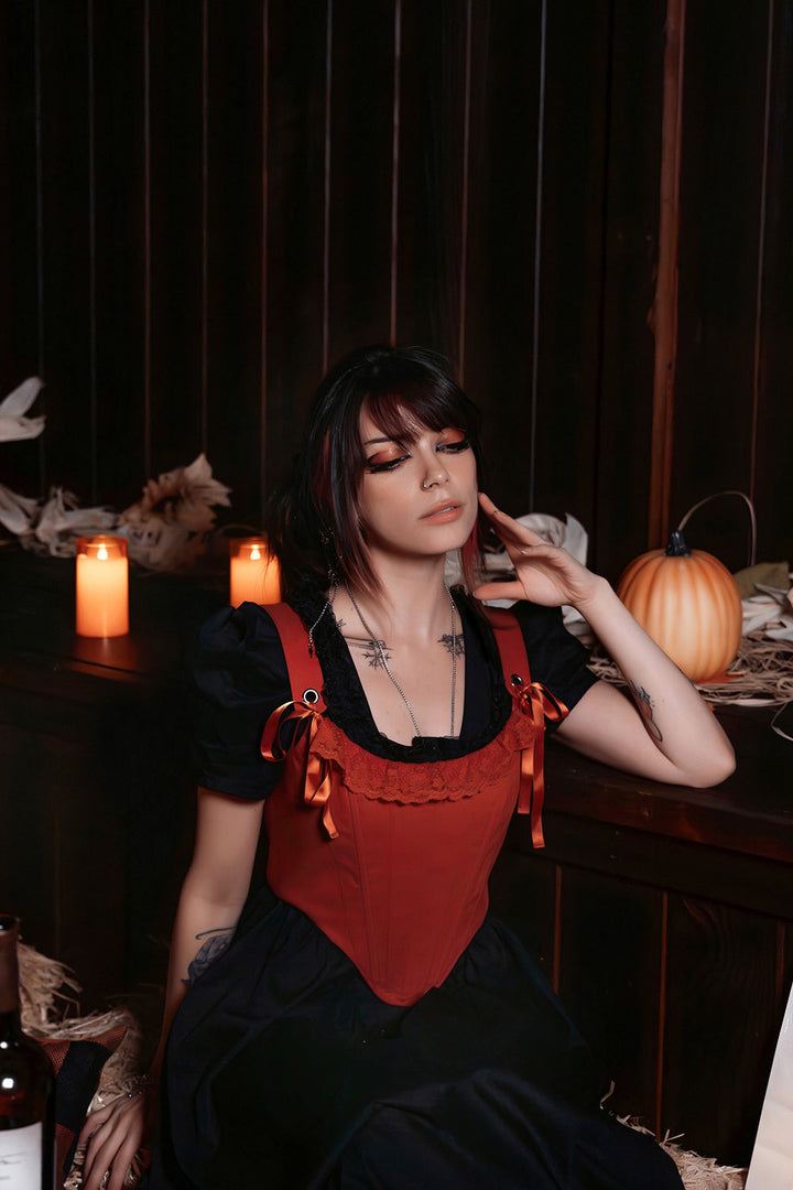 womens romantic ruffled orange corset top