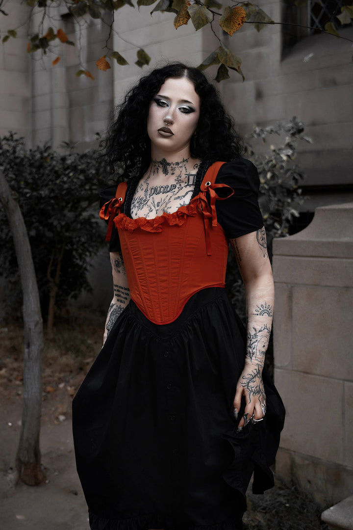 lace-up orange corset top