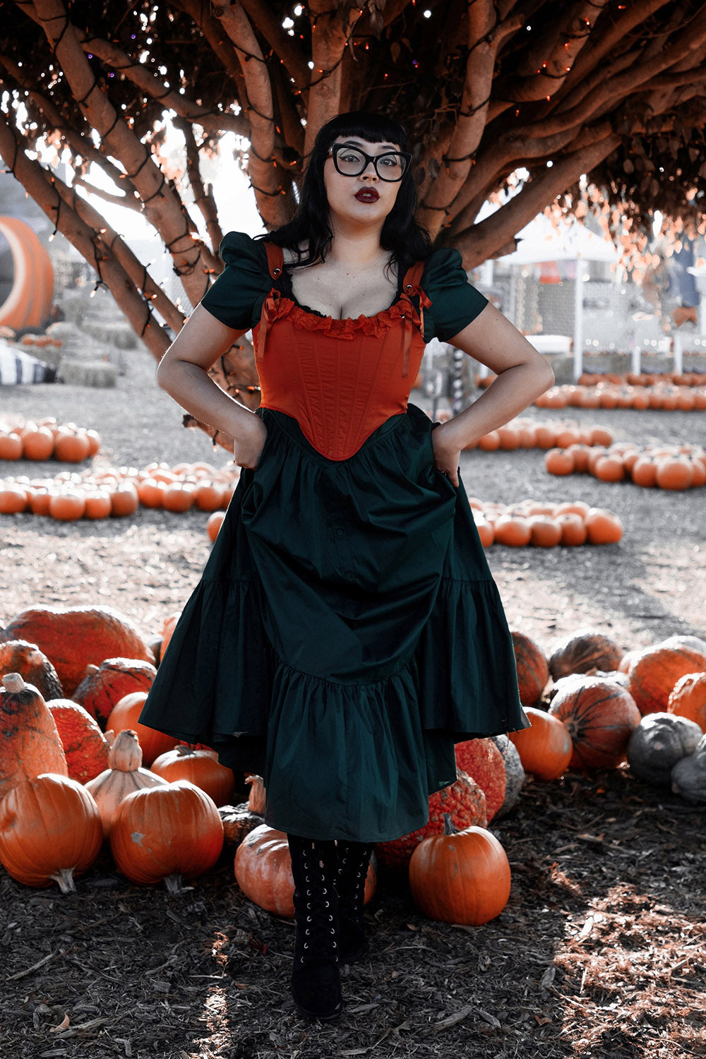 dark halloween pumpkin orange corset top