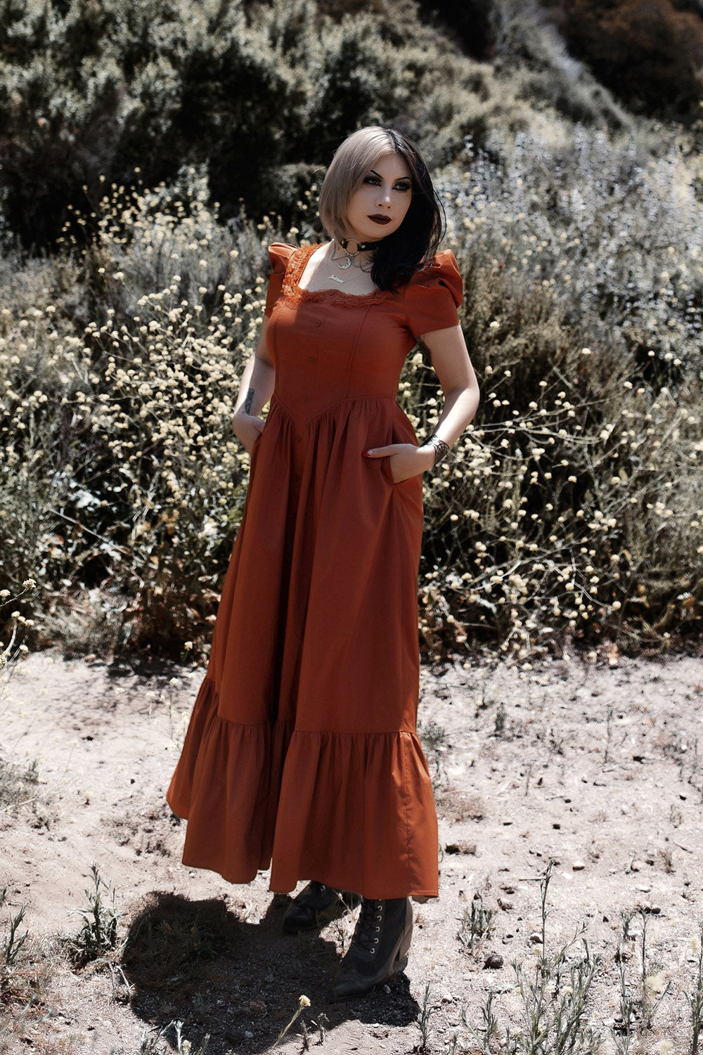puff shoulder halloween orange dress