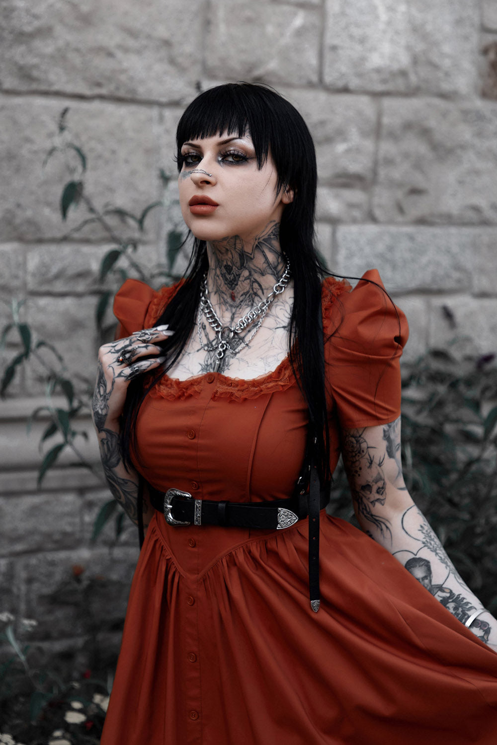 long ruffle halloween orange dress