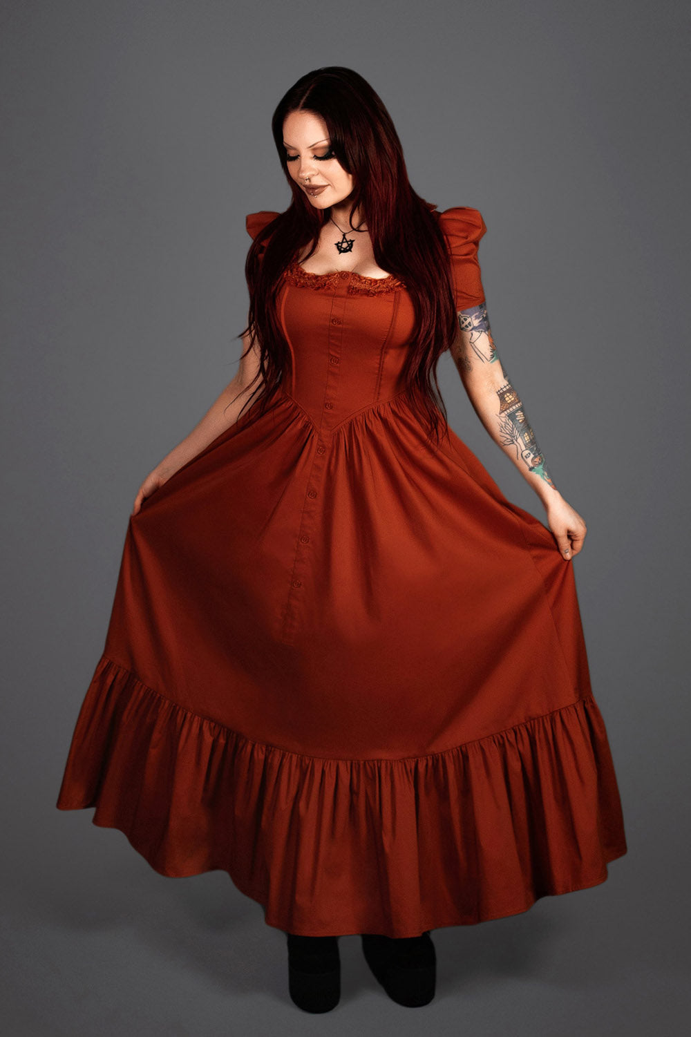 puff sleeve  halloween orange dress
