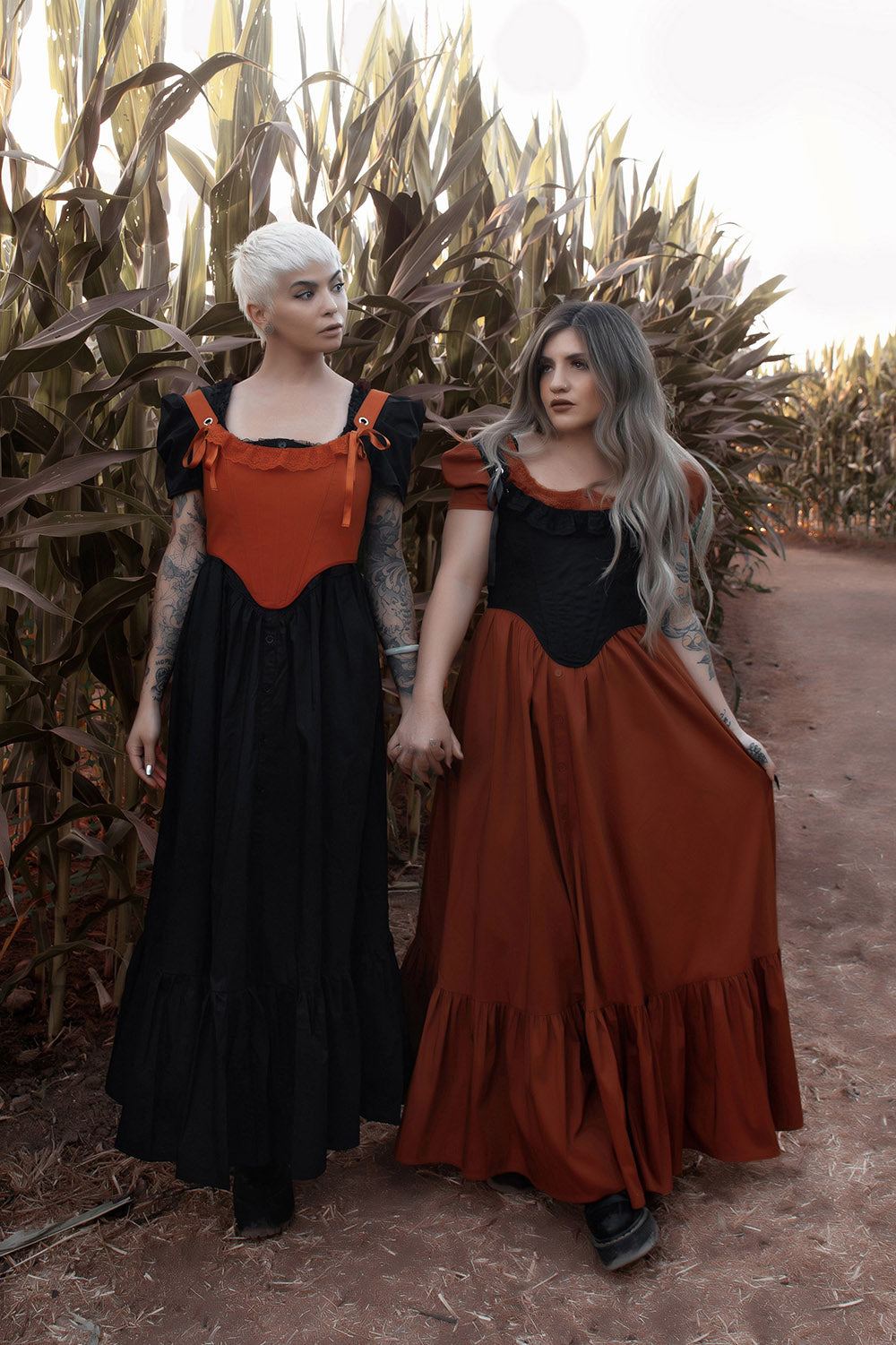 v-shaped waistline long ruffle halloween orange dress