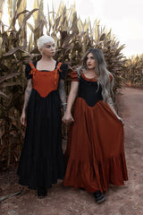 v-shaped waistline long ruffle halloween orange dress