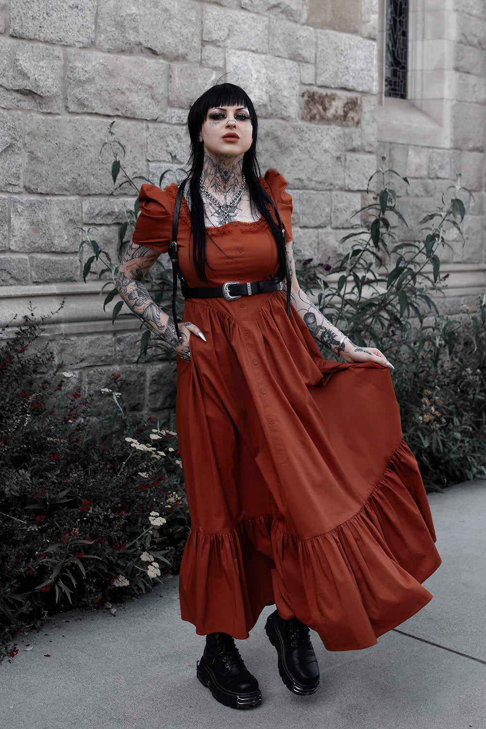 womens maxi long ruffle halloween orange dress