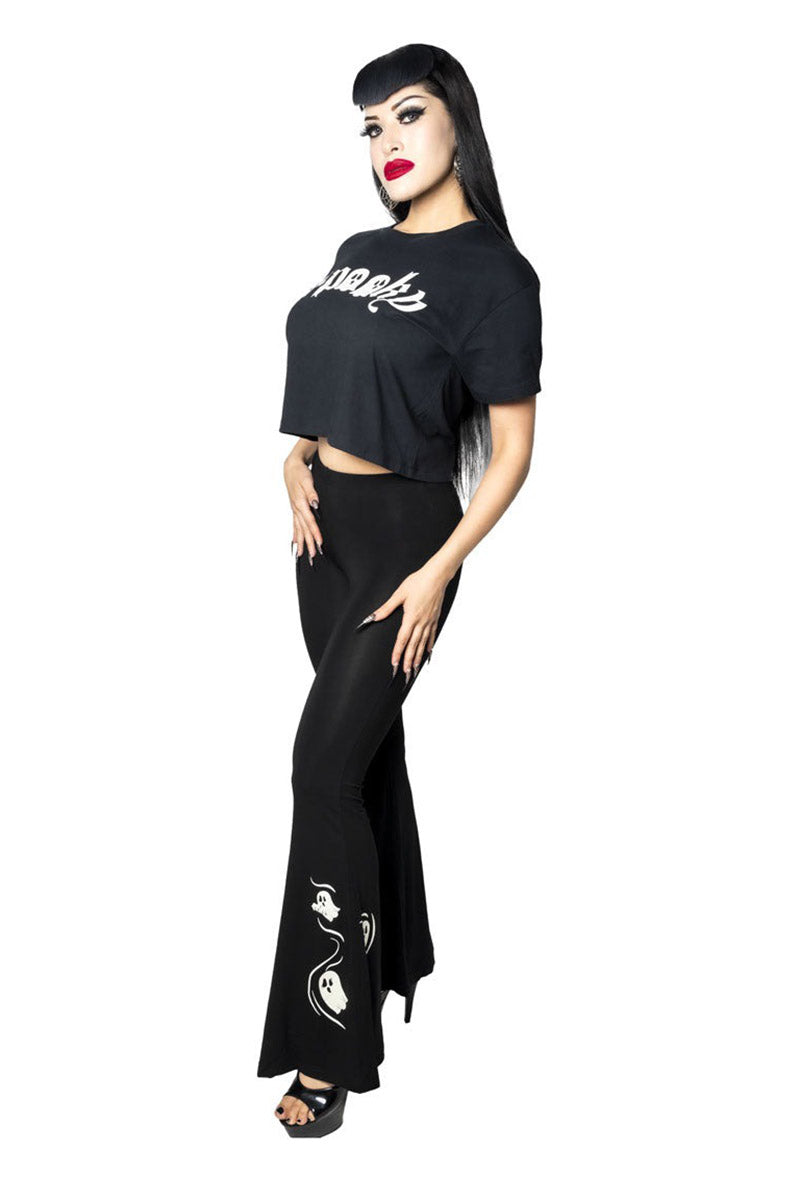 womens black plus size high-waisted gothic flared pants