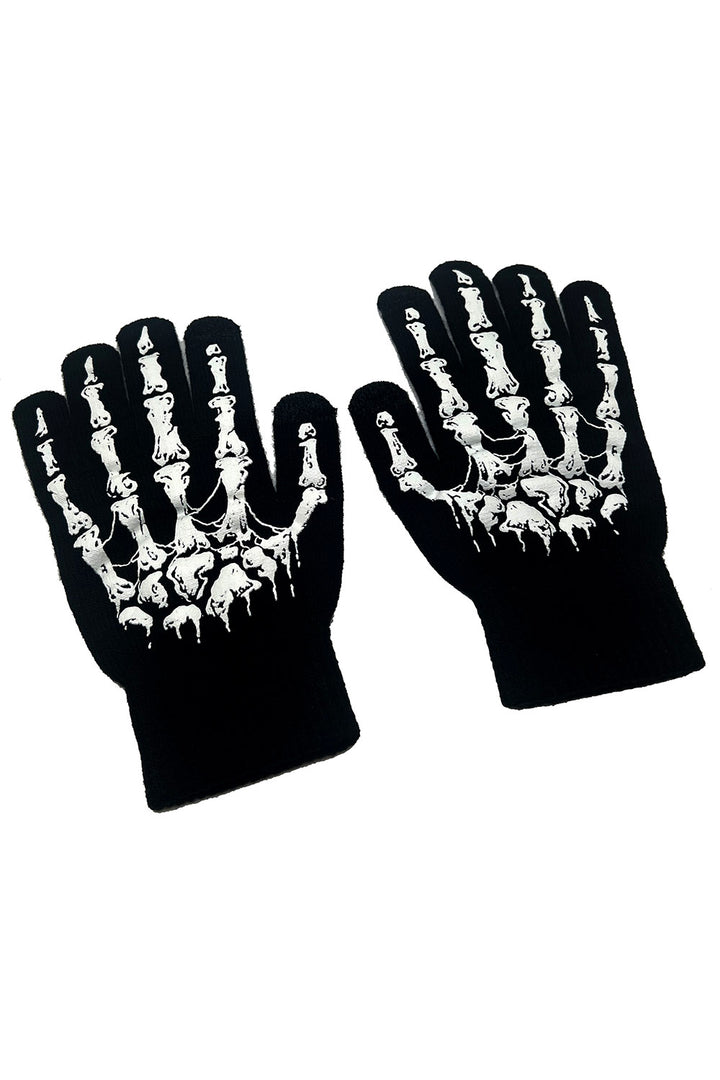 gothic black and white skeleton winter gloves