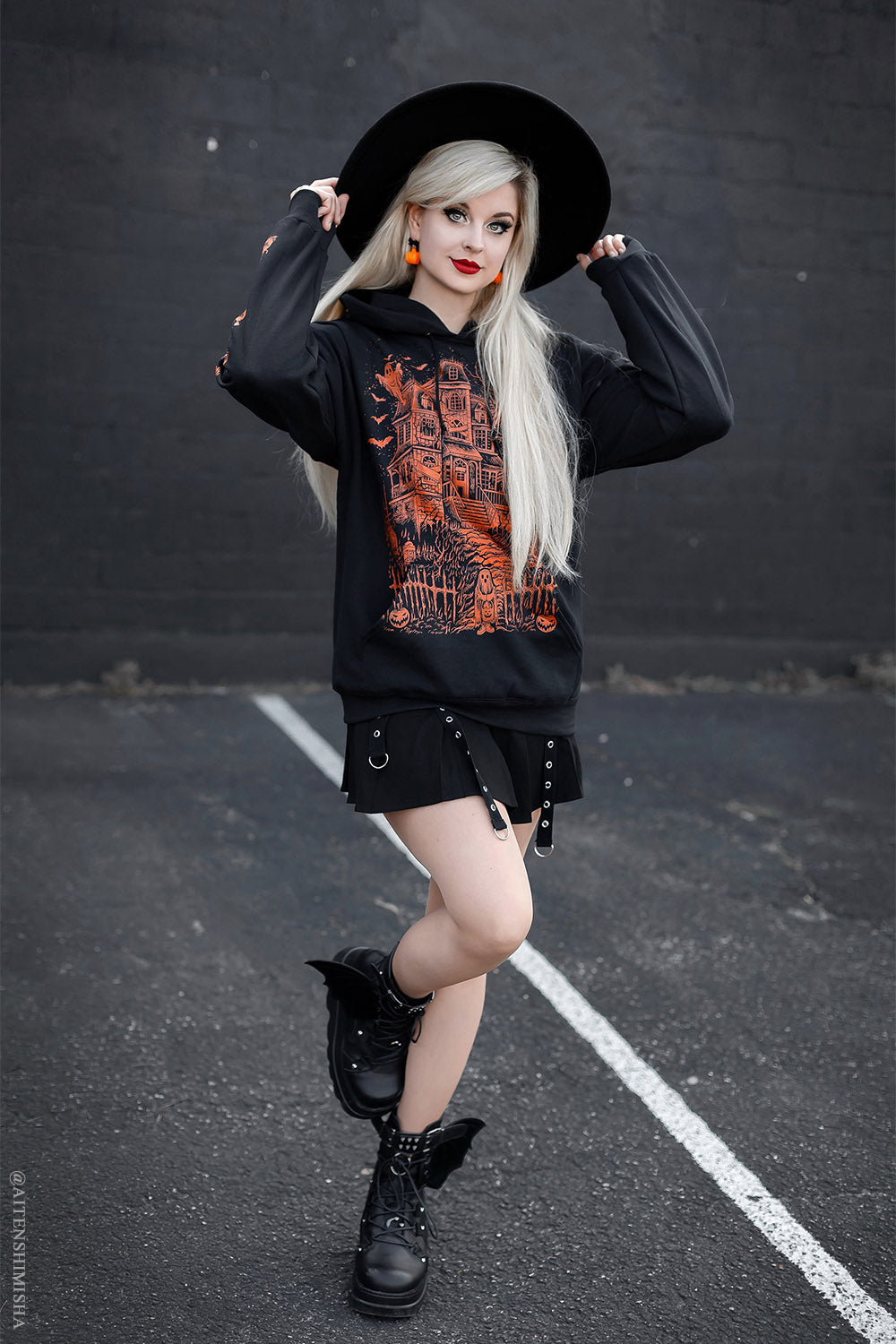 pumpkin sleeve haunted house halloween hoodie by vampirefreaks 