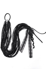 Black lace hair ties on a white background