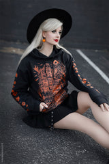 gothic halloween hoodie jacket with pumpkin sleeves