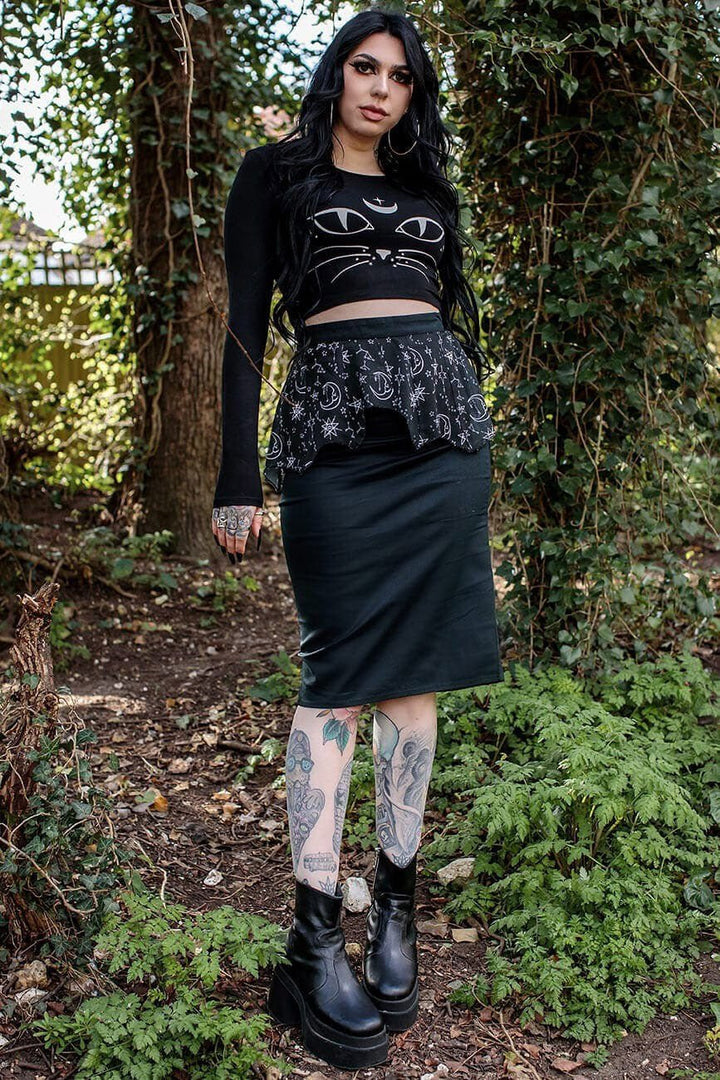 Halloween Moonprint Midi Skirt With Chiffon Peplum - skirts - VampireFreaks - Coven United