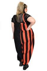 striped plus size clowncore gothic halloween overalls