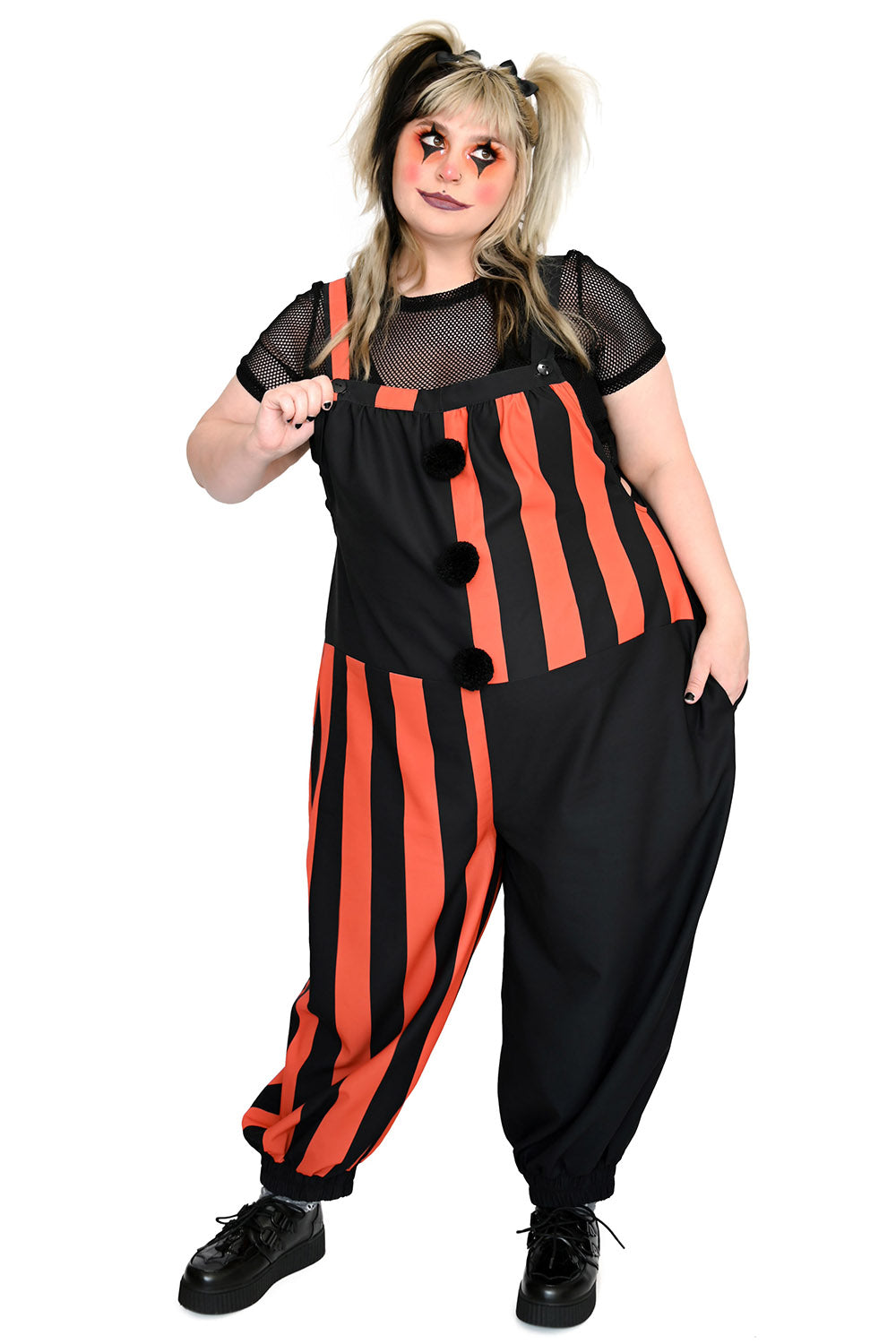 clowncore gothic halloween overalls