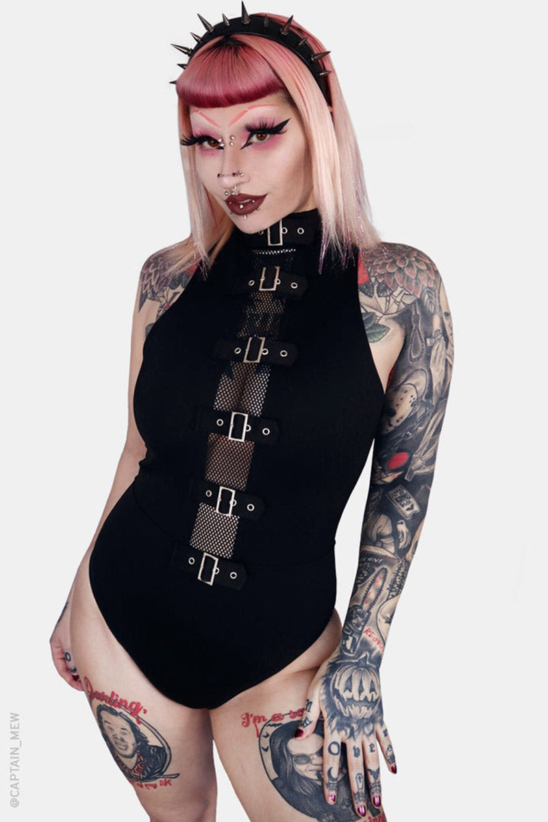 womens high neck collared emo swimsuit