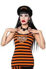 womens emo pumpkin halloween orange and black striped tank top