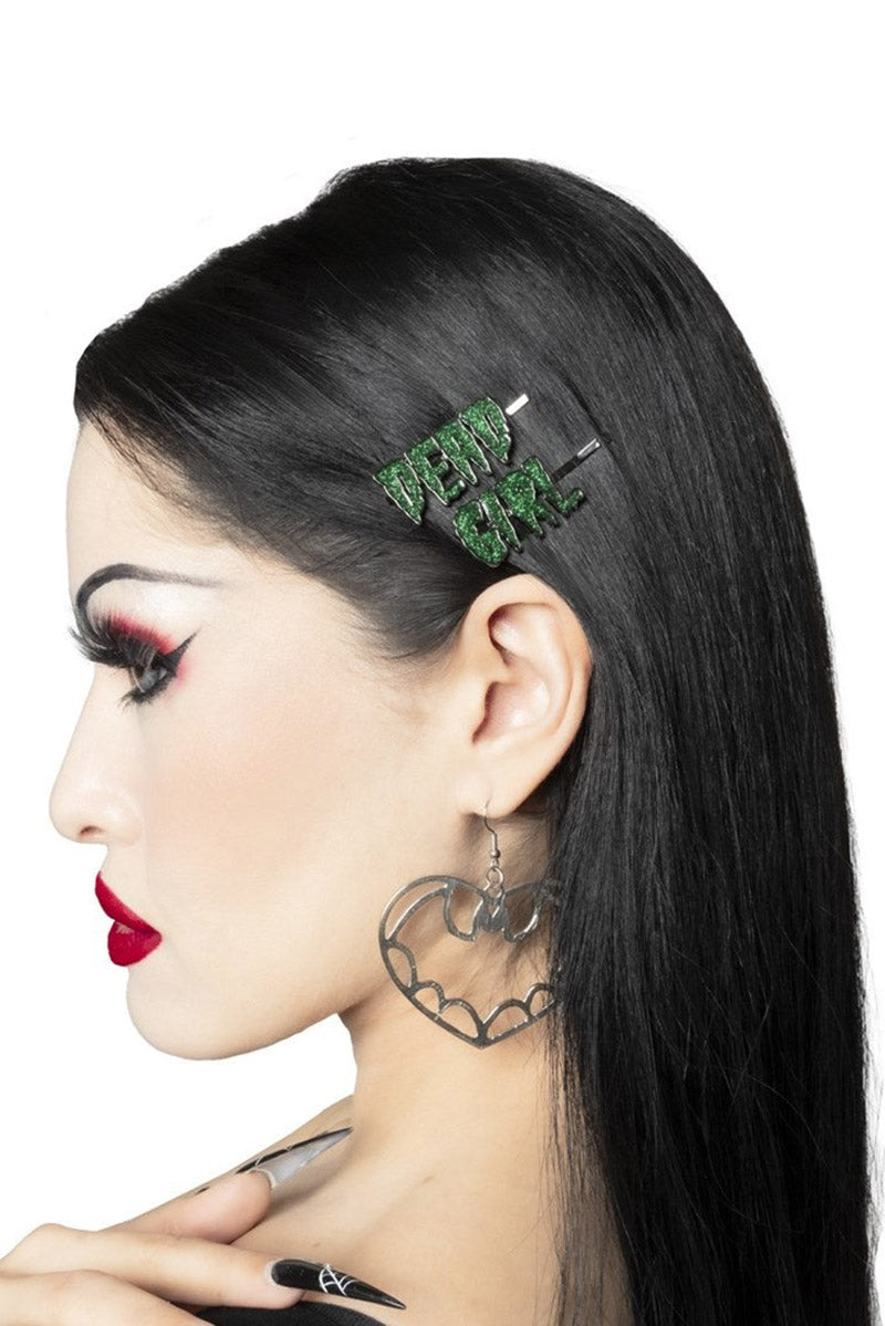 gothic green glitter hair clips
