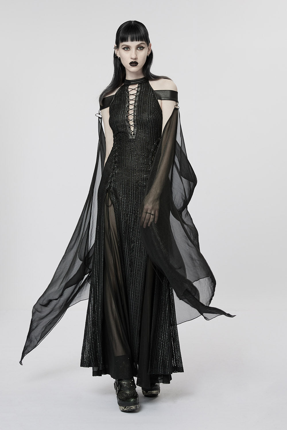 off shoulder long black dress