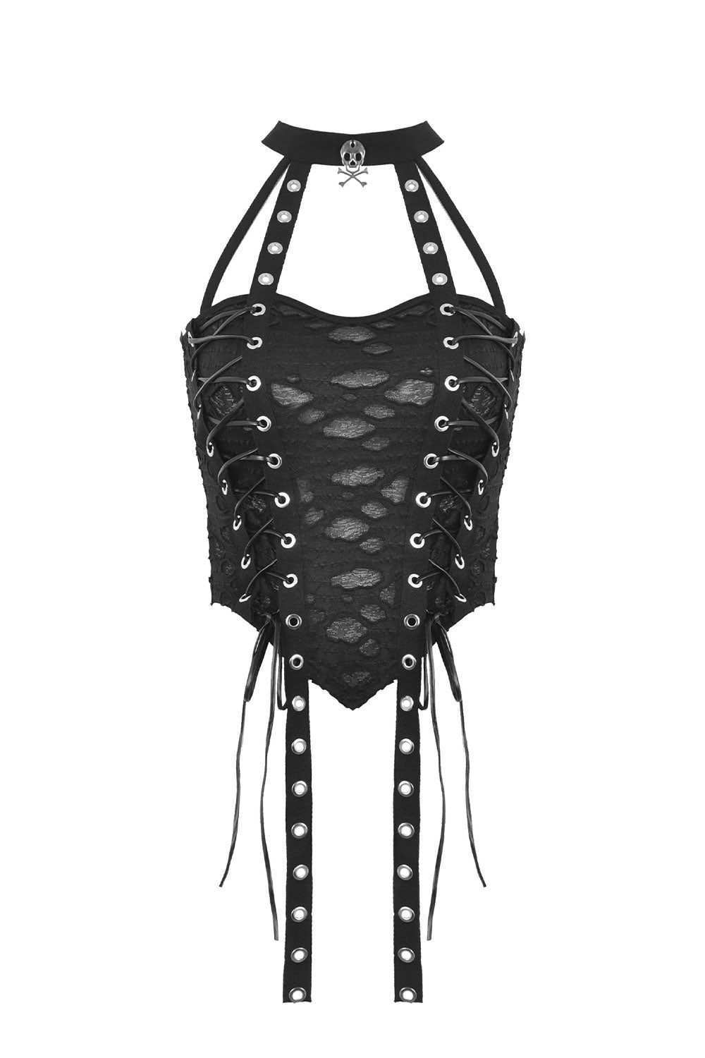 Dark in Love Punk torn hole lace up top front view