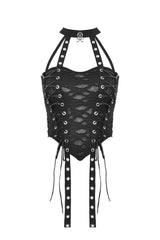 Dark in Love Punk torn hole lace up top front view